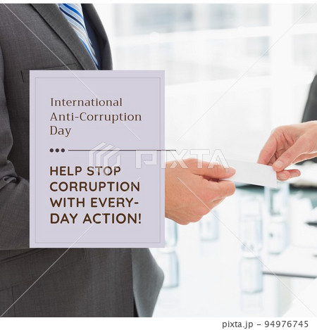 Composition of international anti-corruption day text over caucasian businessman Composition of international anti-corruption day text over caucasian businessman 94976745