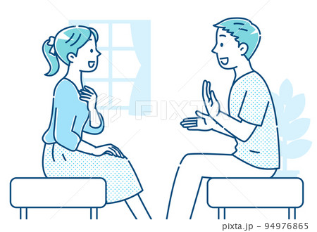 会話する若い男女 ブルー基調 シンプルイラスト バックあり 会話する若い男女 ブルー基調 シンプルイラスト バックあり 94976865