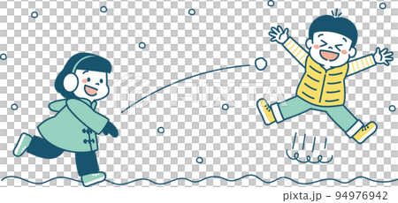 寒假打雪仗兒童插畫簡單 94976942