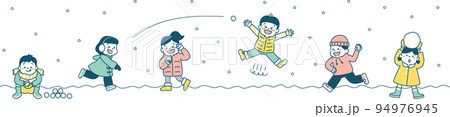 冬休み　雪遊び　子供　イラスト　シンプル 94976945