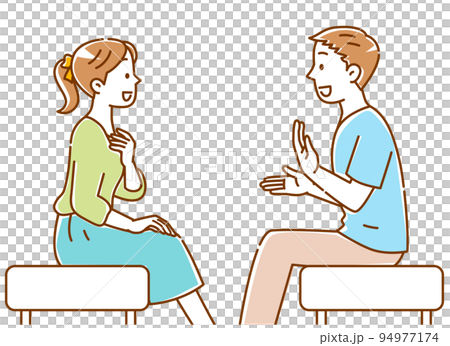 年輕的男人和女人說話簡單的插圖 年輕的男人和女人說話簡單的插圖 94977174