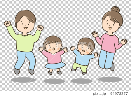A family jumping A smiling two-generation family 94978277