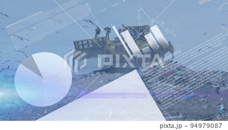 Image of graph and data over bulldozer on waste dump Image of graph and data over bulldozer on waste dump 94979087