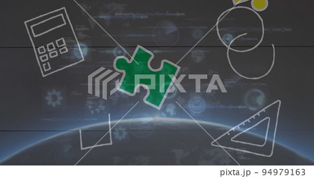 Image of colourful puzzle pieces and mathematical equations 94979163