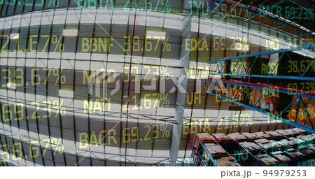 Image of stock market over empty warehouse Image of stock market over empty warehouse 94979253