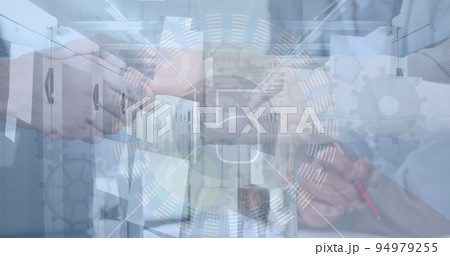 Image of financial data processing over business people Image of financial data processing over business people 94979255