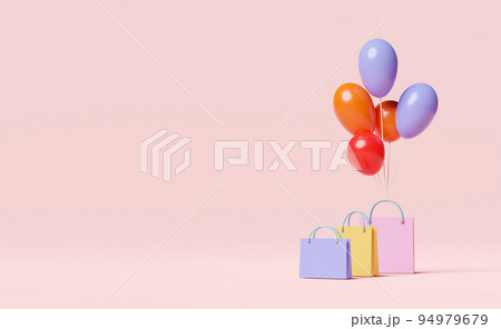 minimal shopping paper bags with balloon,space isolated on pink background ,3d illustration or 3d render 94979679