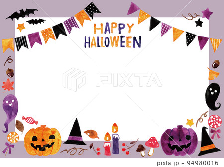 ハロウィンフレーム　水彩手描き　A4横 94980016