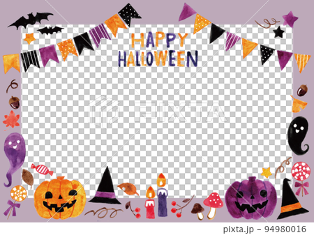 ハロウィンフレーム　水彩手描き　A4横 94980016