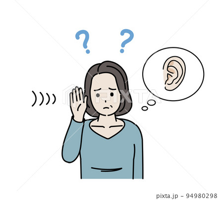 聴力が衰える中年の女性　聞こえない　難聴　耳が悪い　症状　イラスト 94980298