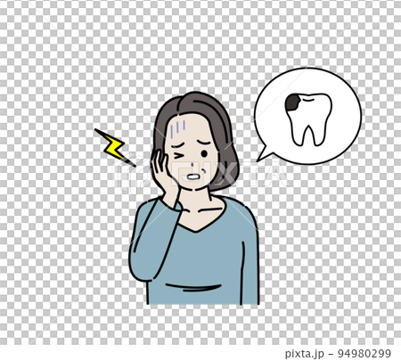虫歯になる中年の女性　ミドル　歯が痛い　歯周病　イラスト 94980299