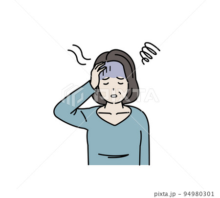 貧血　めまい　立ちくらみに困る中年の女性　病気　症状　フラフラ　イラスト 94980301
