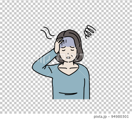 貧血　めまい　立ちくらみに困る中年の女性　病気　症状　フラフラ　イラスト 94980301