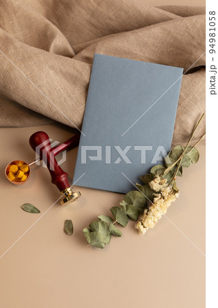 autumn aesthetics mood background with paper frame, dry flower autumn aesthetics mood background with paper frame, dry flower 94981058