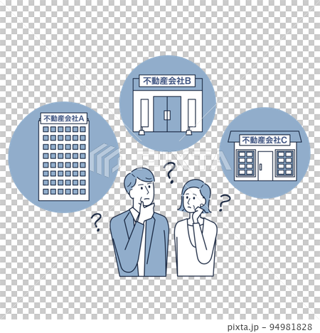 契約をする不動産会社に悩む夫婦 94981828