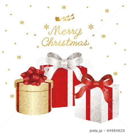 クリスマス　プレゼント　ギフト　ボックス　箱　水彩　背景　ポスター　広告　文字　サンタ　イラスト素材 94984620