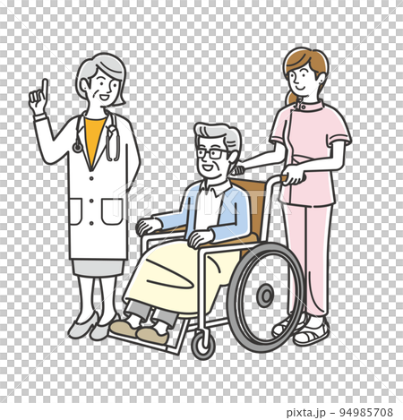 推輪椅的護士、老年男性患者和醫生的插圖 94985708