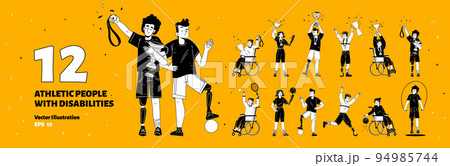 Set of athletic people with disabilities, vector 94985744