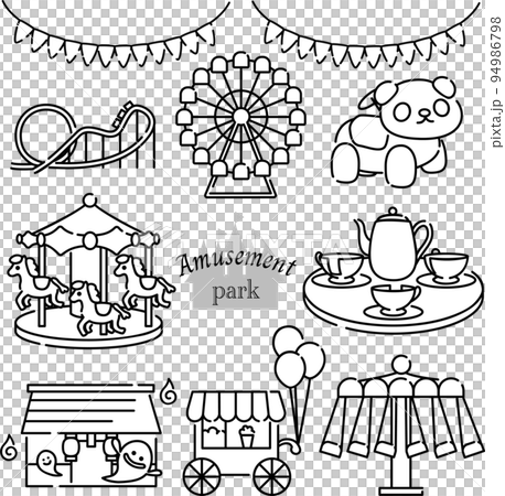 遊園地セット 線画のみ モノクロ 遊園地セット 線画のみ モノクロ 94986798