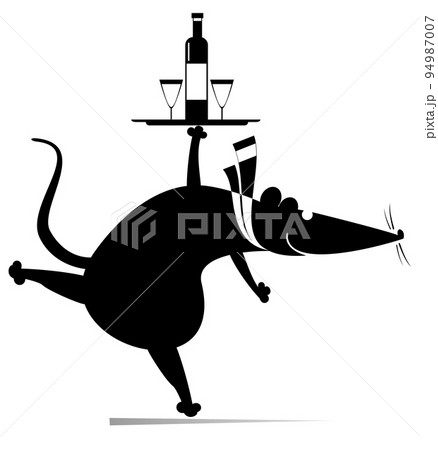 Cartoon rat or mouse carries a tray with a... - Stock Illustration  [94987007] - PIXTA
