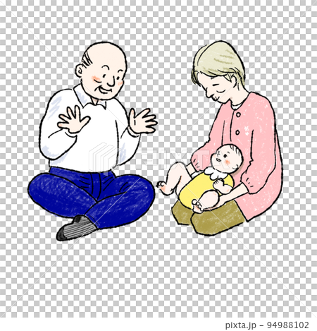 おじいちゃんおばあちゃんと遊ぶ孫のイラスト カラー おじいちゃんおばあちゃんと遊ぶ孫のイラスト カラー 94988102