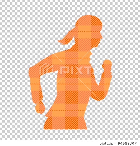 走るビジネスウーマンのシルエット　チェック柄 94988307