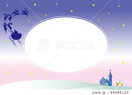 トナカイのそりで飛ぶサンタクロースのクリスマスカード 94989104