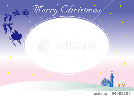 トナカイのそりで飛ぶサンタクロースのクリスマスカード 94989107