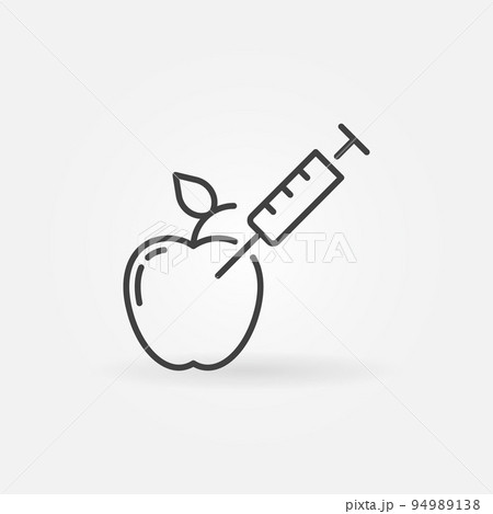 Apple with syringe vector biotechnology concept line icon 94989138