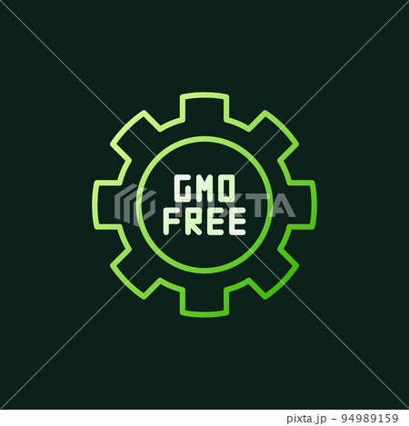 GMO Free in Cogwheel vector green outline icon or sign 94989159