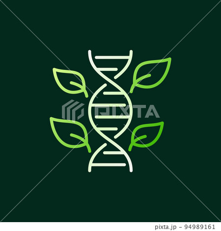 DNA Spiral with Green Leaves vector icon in thin line style 94989161