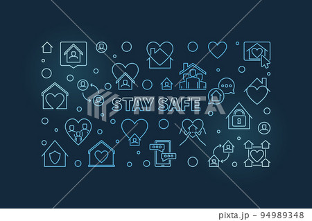 Vector Stay Safe linear blue concept horizontal banner 94989348