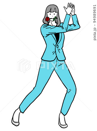 薔薇を口にくわえて踊るビジネスウーマン 94989691