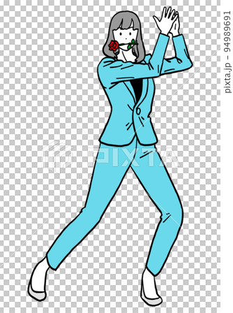 薔薇を口にくわえて踊るビジネスウーマン 94989691