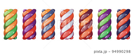Marshmallow twists set vector illustration. Halloween colored sweet chewy candies. Marshmallow twists set vector illustration. Halloween colored sweet chewy candies. 94990298