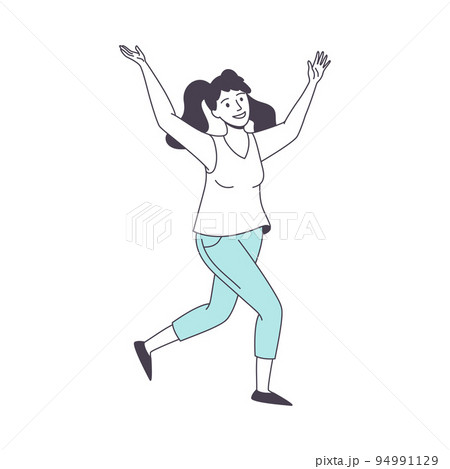 Jumping Woman Character Feeling Happy and Excited Rejoicing Vector Illustration Jumping Woman Character Feeling Happy and Excited Rejoicing Vector Illustration 94991129