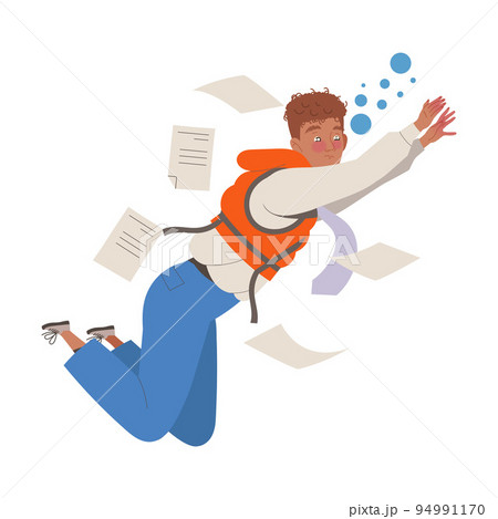 Man Character in Office Clothes Drowning Trying to Escape Vector Illustration Man Character in Office Clothes Drowning Trying to Escape Vector Illustration 94991170