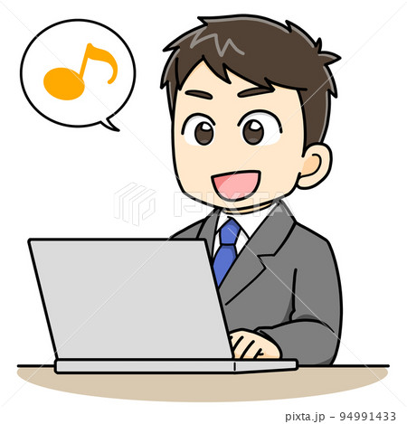 ご機嫌でパソコン作業をするビジネスマン 94991433