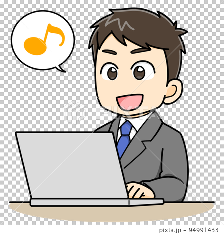 ご機嫌でパソコン作業をするビジネスマン 94991433