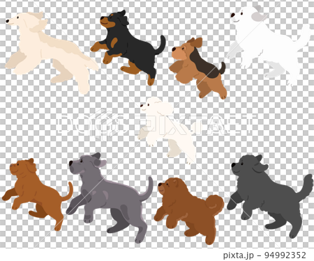 ジャンプするシンプルで可愛い犬のイラストセットG 　主線なし 94992352
