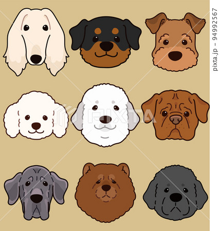 シンプルで可愛い犬の顔のイラストセットG 主線あり シンプルで可愛い犬の顔のイラストセットG 主線あり 94992567