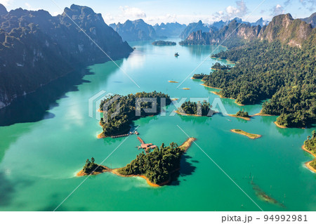 Aerial view of Khao Sok national park Cheow Lan Dam lake in Surat Thani, Thailand 94992981