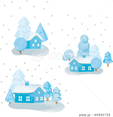 雪降る冬の街並みの水彩イラスト素材 94993758