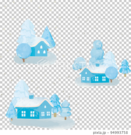 雪降る冬の街並みの水彩イラスト素材 94993758