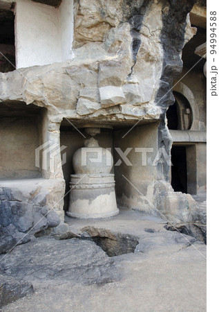Unfinished Chaitya at the Amba - Ambika group of caves which consists of one Chaitya, 17 Viharas, 11 water tanks and in total 15 inscriptions, rock-cut caves, Manmodi Hill at Junnar, near Pune, 94994588