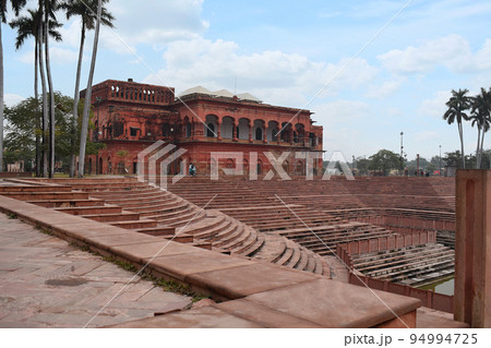 Hussainabad Picture Gallery Lucknow and Talab or Pond with red stoned stairs, built by Nawab Mohammad Ali Shah in 1838. Rear of Chhota Imambara, Lucknow, Uttar Pradesh. 94994725