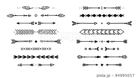 Mexican arrow hand drawn element set. African, aztec rustic ethnic arrow, ornament divider. Tribal boho decor design 94995057