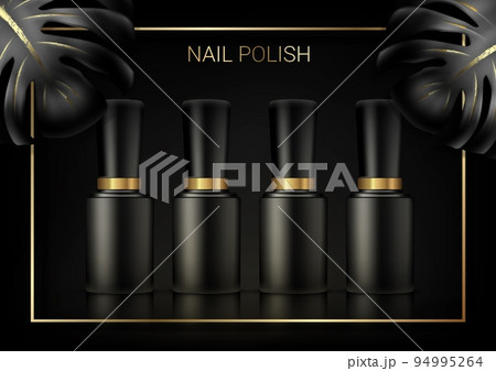 Monstera black nail polish bottles gold color 94995264