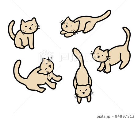 茶色のネコ　シンプルなイラストセット 94997512