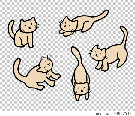 茶色のネコ　シンプルなイラストセット 94997512